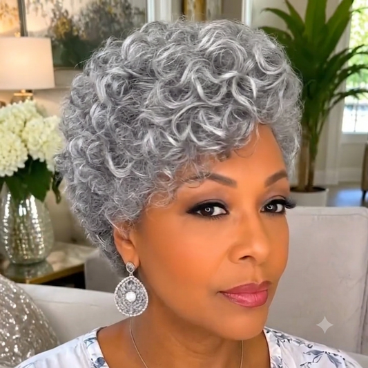 Salt & Pepper Short Curly Pixie Wig