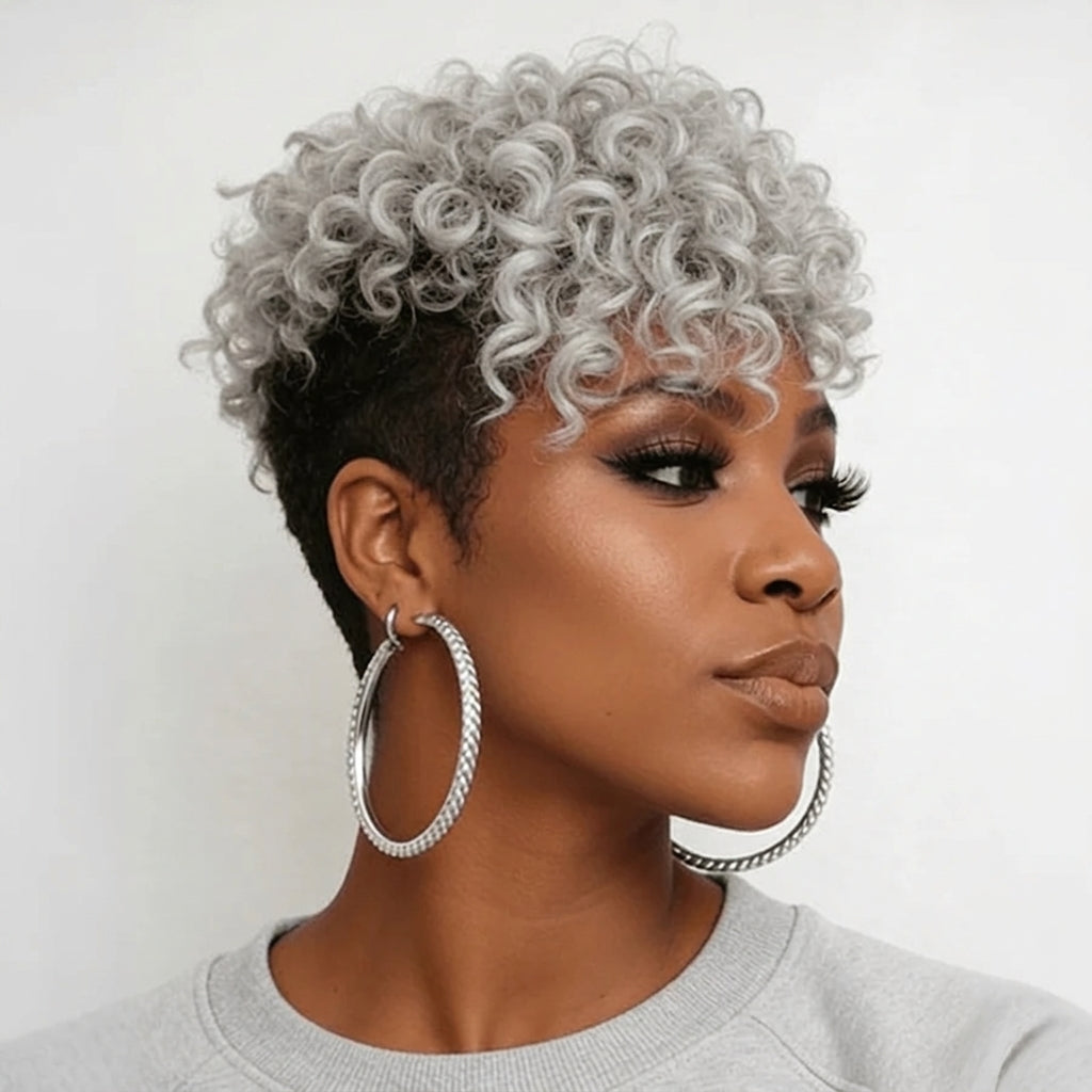 Silver Machine Made Curly Topper Unit