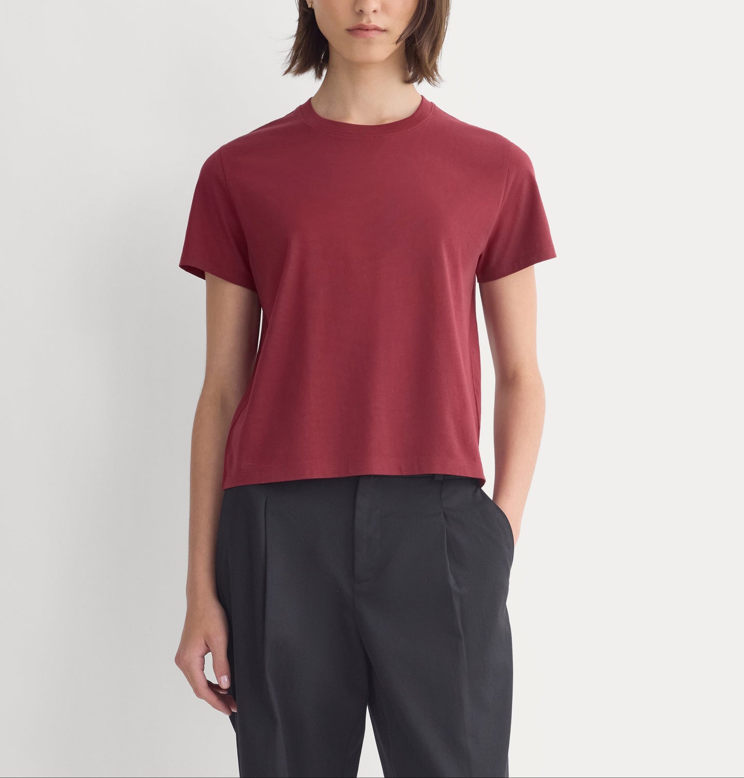 The Box-Cut Tee in Essential Cotton | Cabernet | No Pocket