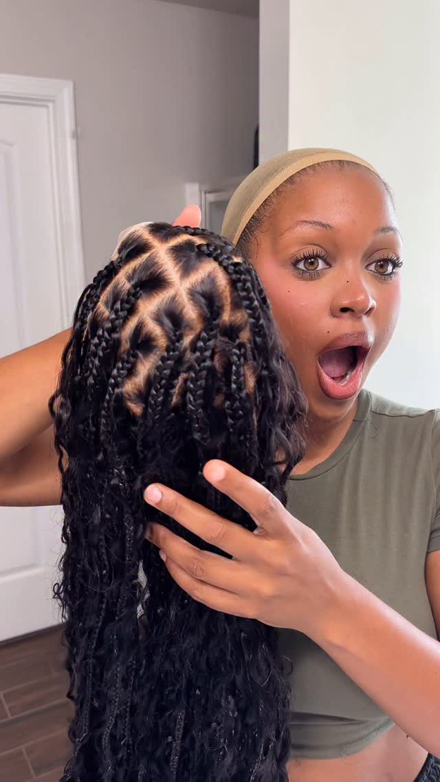 Light Weight Flexi-Fit Invisi Drawstring Cap Full Lace Knotless Boho Curls Braided Long Wig Super Natural Scalp Pre-Cut Lace