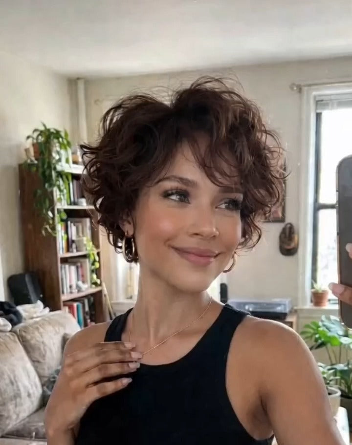 Pixie Cut Brown Waves Short Wigs For Women Glueless Human Hair Wigs