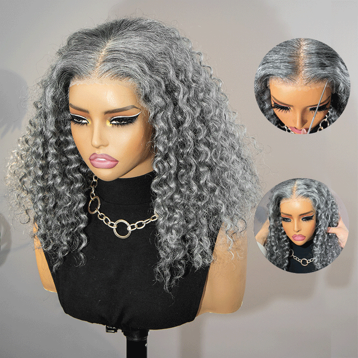 Lydia | Timeless Salt & Pepper 13x4 Lace Full Frontal Wig Water Wave Human Hair Gray Wig For Women