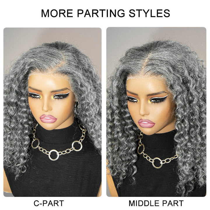 Lydia | Timeless Salt & Pepper 13x4 Lace Full Frontal Wig Water Wave Human Hair Gray Wig For Women