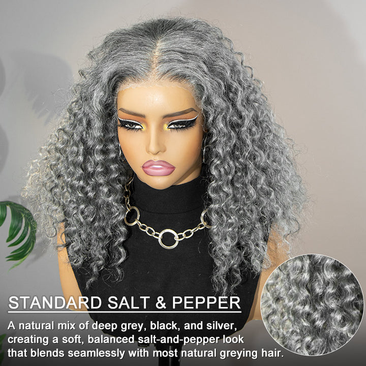 Lydia | Timeless Salt & Pepper 13x4 Lace Full Frontal Wig Water Wave Human Hair Gray Wig For Women