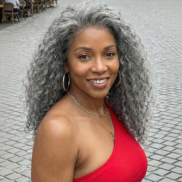 Lydia | Timeless Salt & Pepper 13x4 Lace Full Frontal Wig Water Wave Human Hair Gray Wig For Women