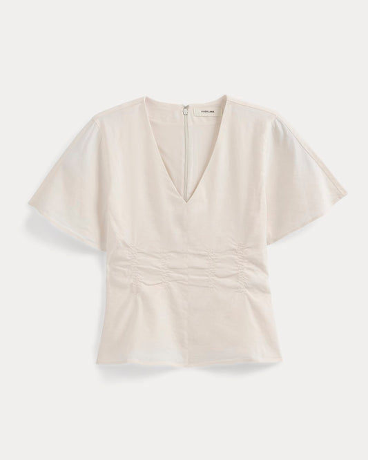 Cinched Top in Stretch Linen | Bone