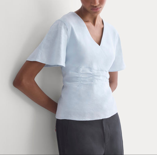 Cinched Top in Stretch Linen | Skywriting