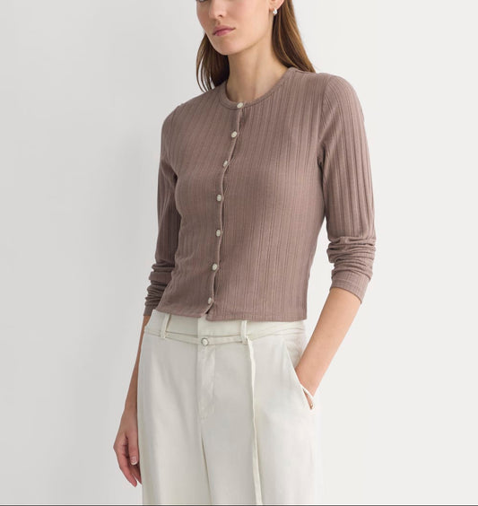 Cardigan in Pointelle | Heathered Chocolate Chip