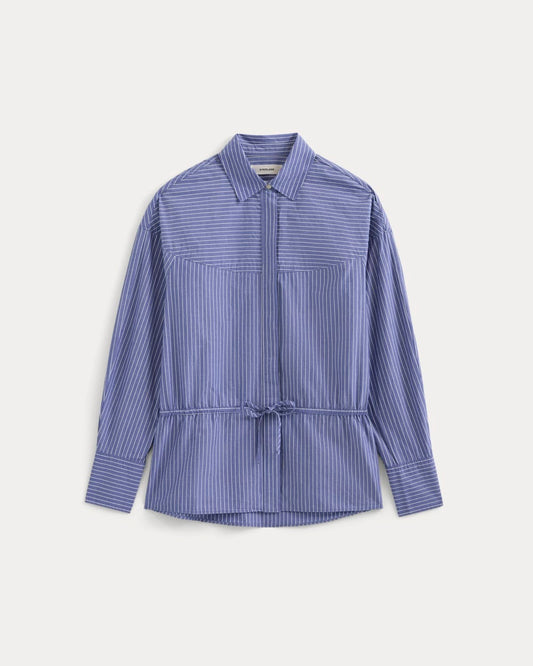 Oversized Cinched Shirt in Ultrasoft Cotton | Mazarine Blue / Optic White