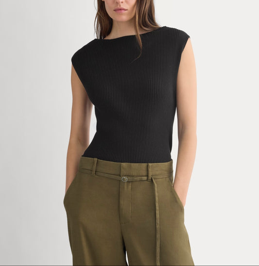 Boat-Neck Ribbed Knit | Black