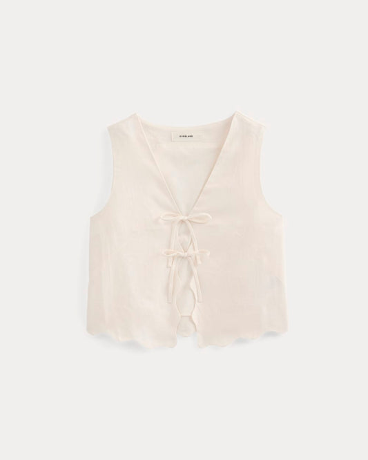 Tie-Front Scallop Tank in Linen | Bone