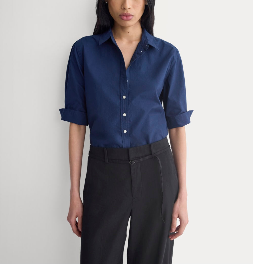 Cuff Detail Shirt in Lightweight Cotton | Navy
