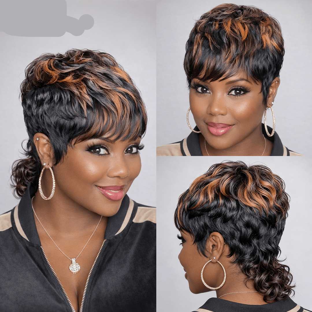 Two-Color Blend Pixie Machine Made Wig