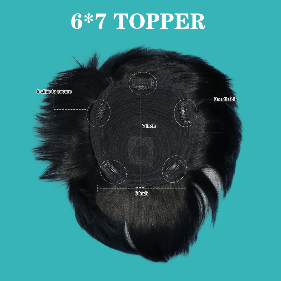 Machine Made Side Part Natural Black Topper