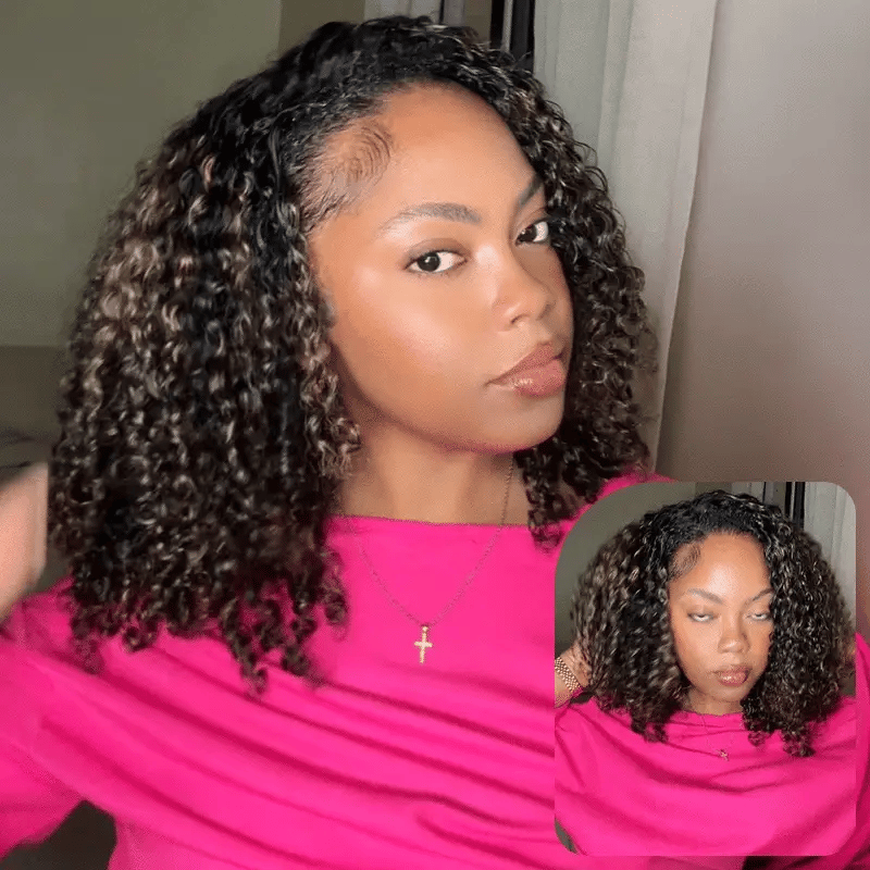 [WEAR GO HALF WIG] Highlight Brown Kinky Curly Half Wig Draw-strings Flip Over Wig