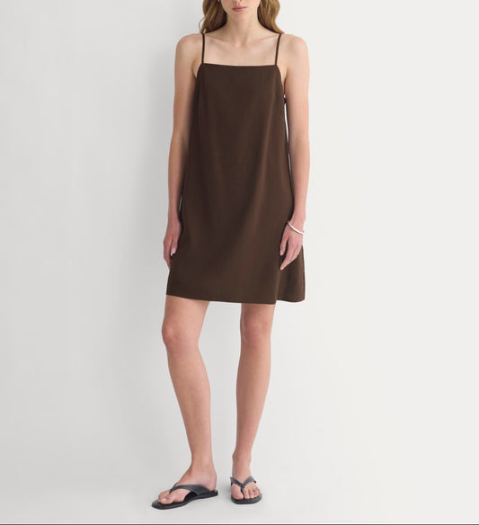 Mini Shift Dress in Stretch Linen | Dark Brown