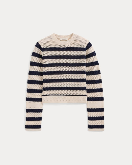 Open Knit Long-Sleeve Crew in Everyday Cotton | Canvas / Navy