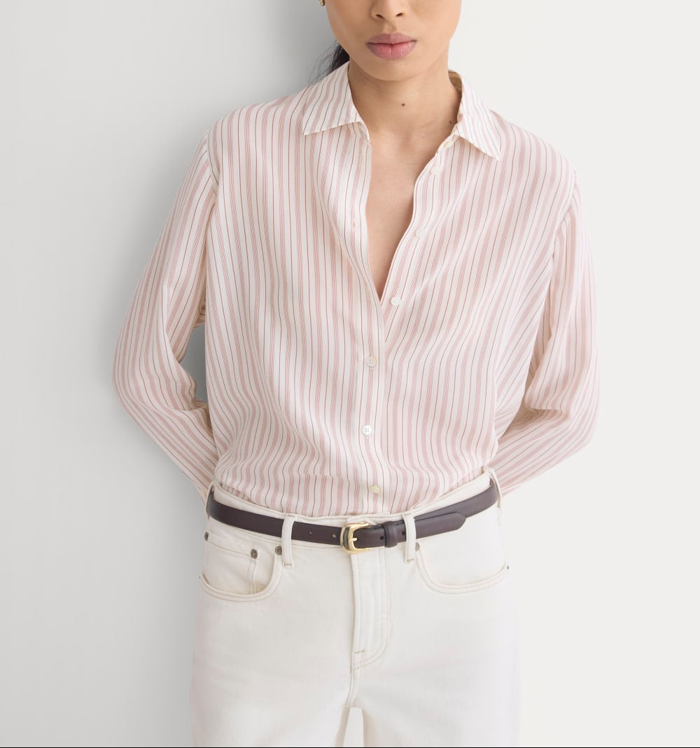 The Must-Have Shirt in Washable Silk | Bone / Rose