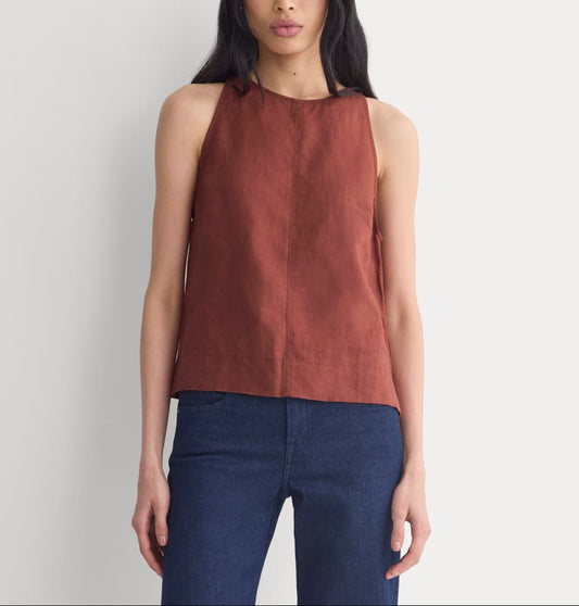 The Linen High-Neck Tank | Henna Red