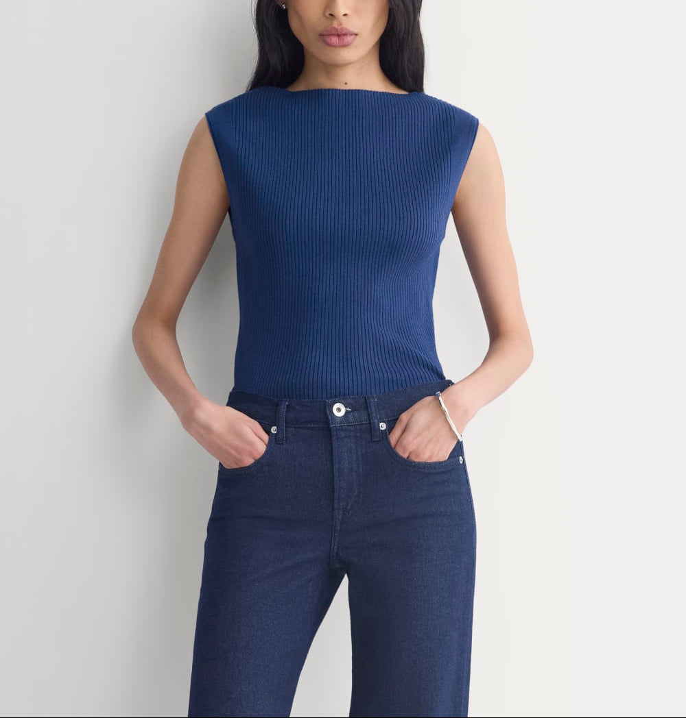 Boat-Neck Ribbed Knit | Estate Blue