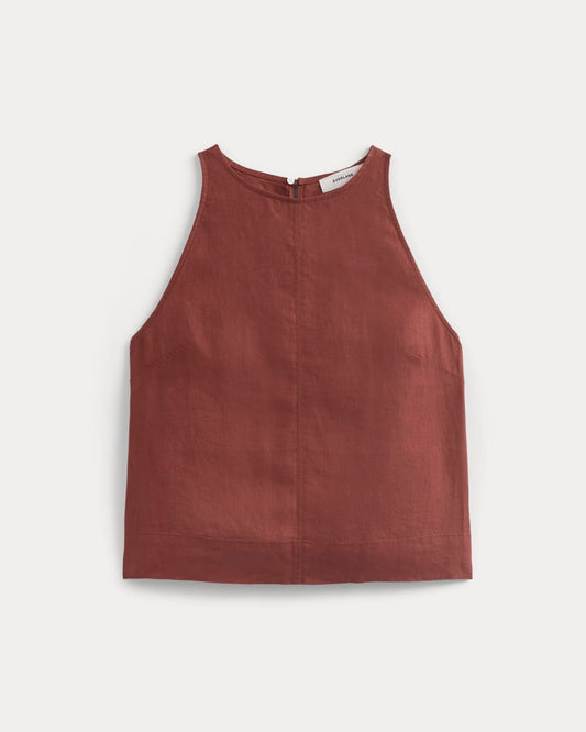 The Linen High-Neck Tank | Henna Red
