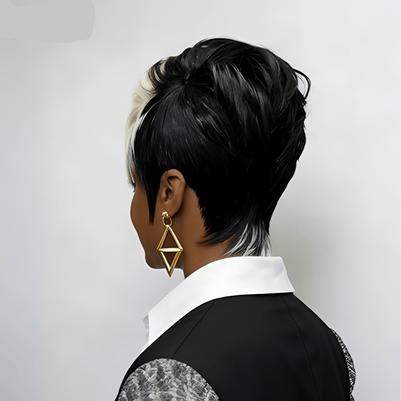 Machine Made Straight Pixie With White Highlight Wig