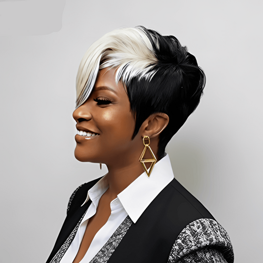 Machine Made Straight Pixie With White Highlight Wig