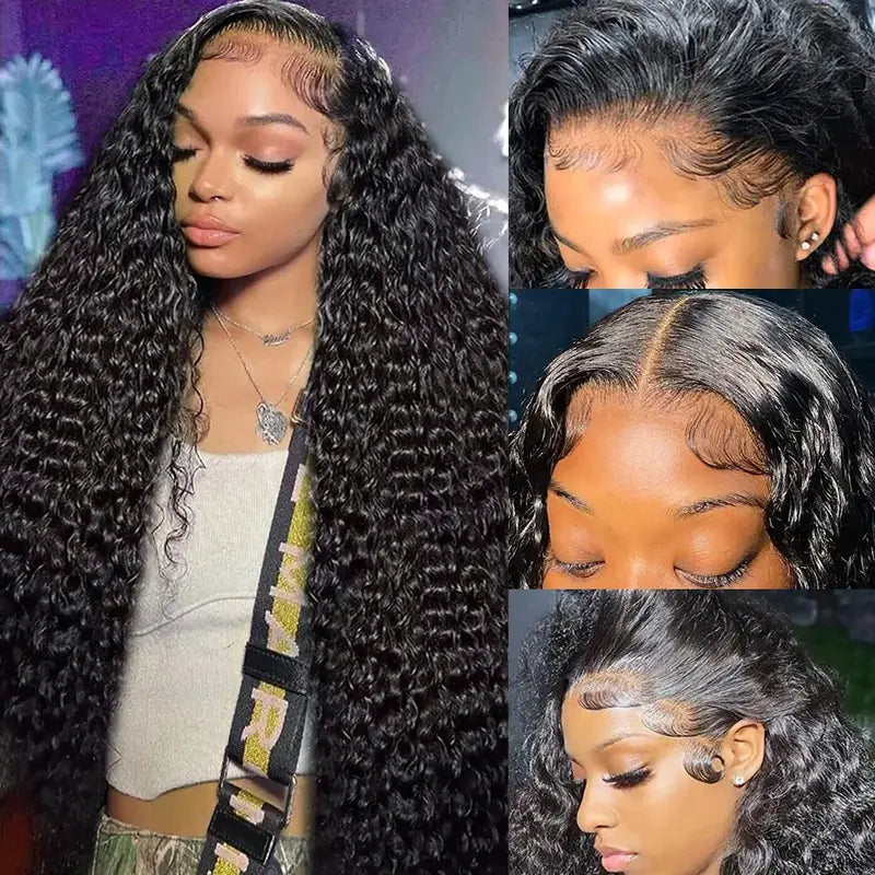 220% Density Curly Hair Wigs HD Transparent 13x6 Lace Front Wigs Brazilian Deep Curly Pre Plucked Human Hair Wigs Deep Wave Lace Frontal Wigs For Women