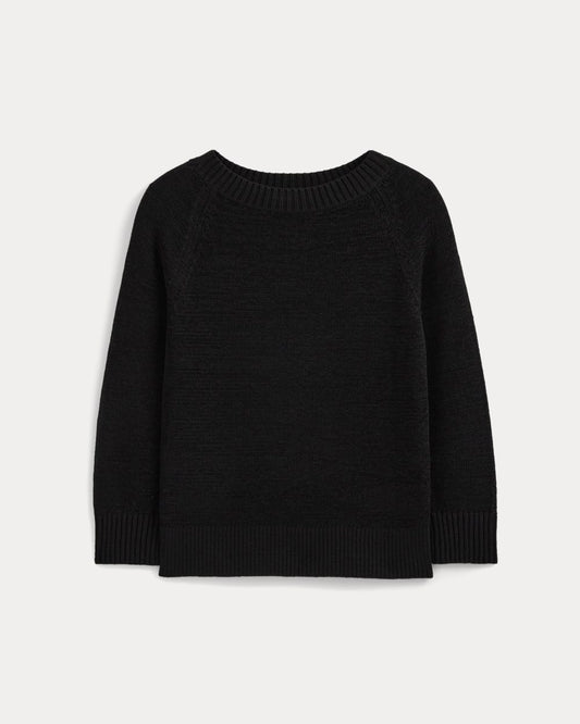 Wide-Neck Crew Sweater in Tape Yarn | Black