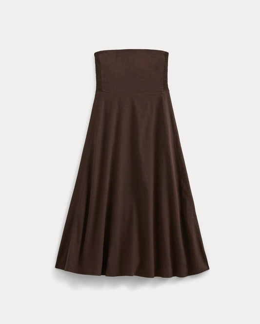 Strapless Dress in Stretch Linen | Dark Brown
