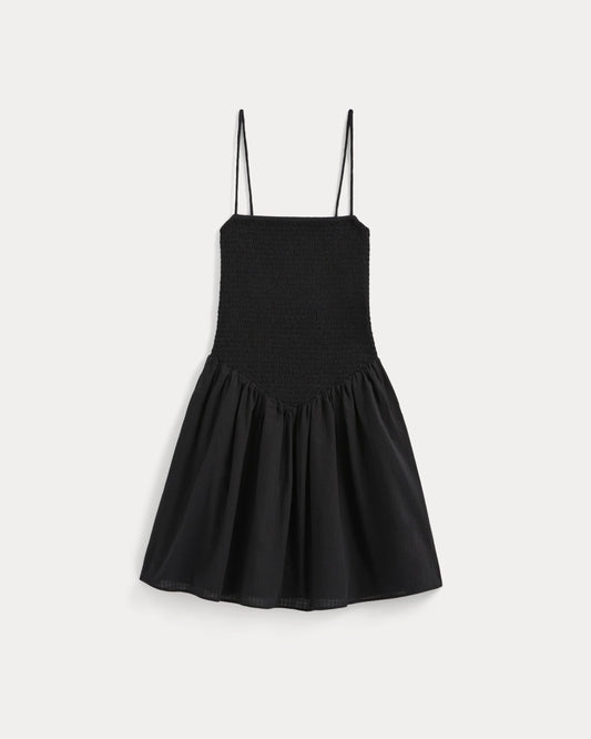 Gauze Smocked Mini Dress | Black