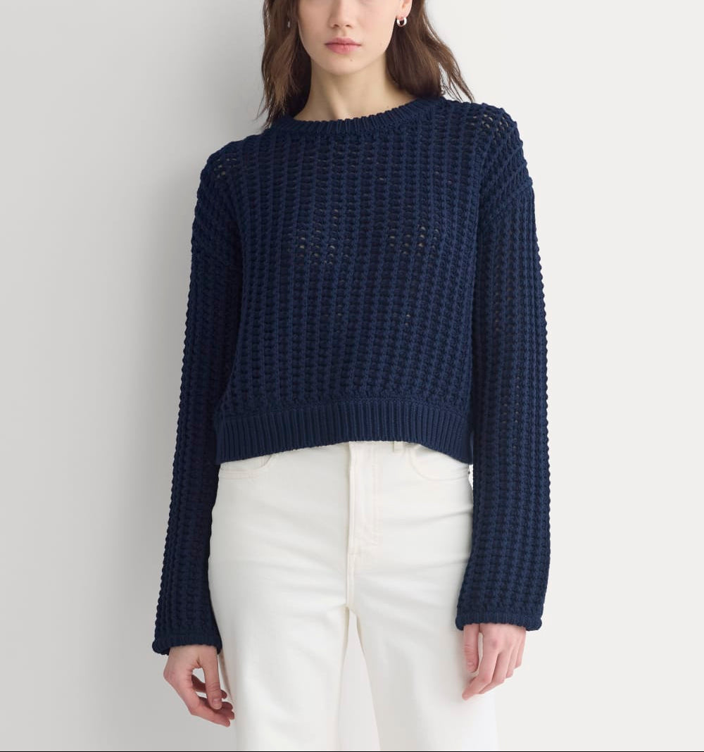 Open-Knit Crew in Elevated Cotton | Navy