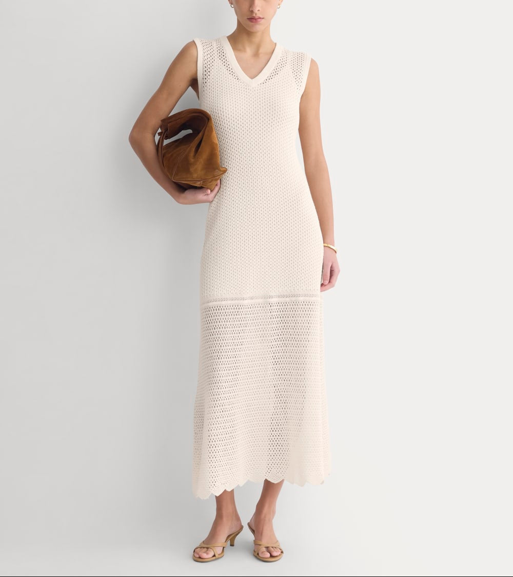 Lace Knit Maxi Sweater Dress | Bone
