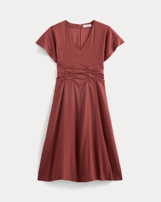 Cinched Dress in Stretch Linen | Henna Red