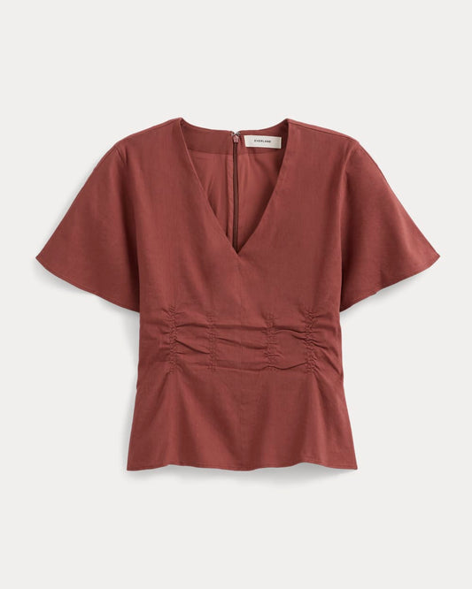 Cinched Top in Stretch Linen | Henna Red