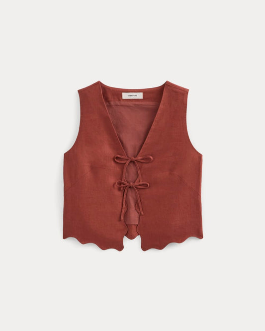 Tie-Front Scallop Tank in Linen | Henna Red