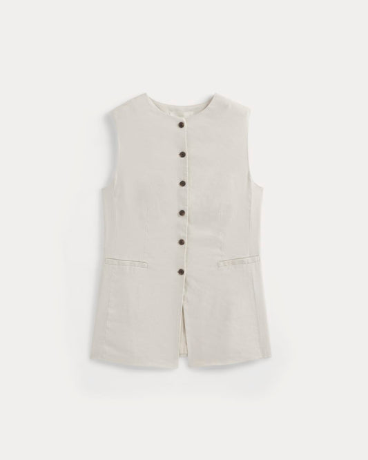 Long Vest in Stretch Linen | Birch
