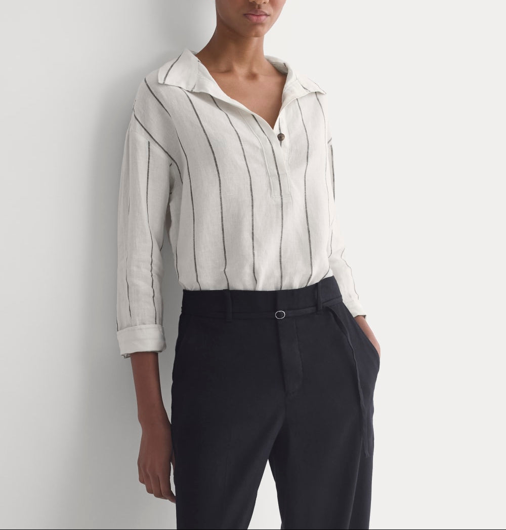 Popover Shirt in Linen | Gardenia/Meteorite
