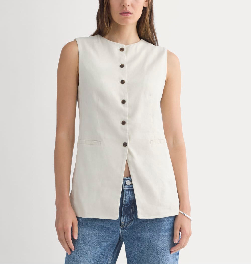 Long Vest in Stretch Linen | Birch