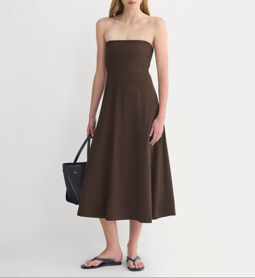 Strapless Dress in Stretch Linen | Dark Brown