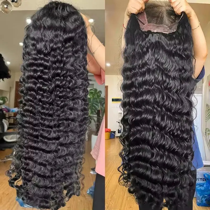 220% Density Curly Hair Wigs HD Transparent 13x6 Lace Front Wigs Brazilian Deep Curly Pre Plucked Human Hair Wigs Deep Wave Lace Frontal Wigs For Women
