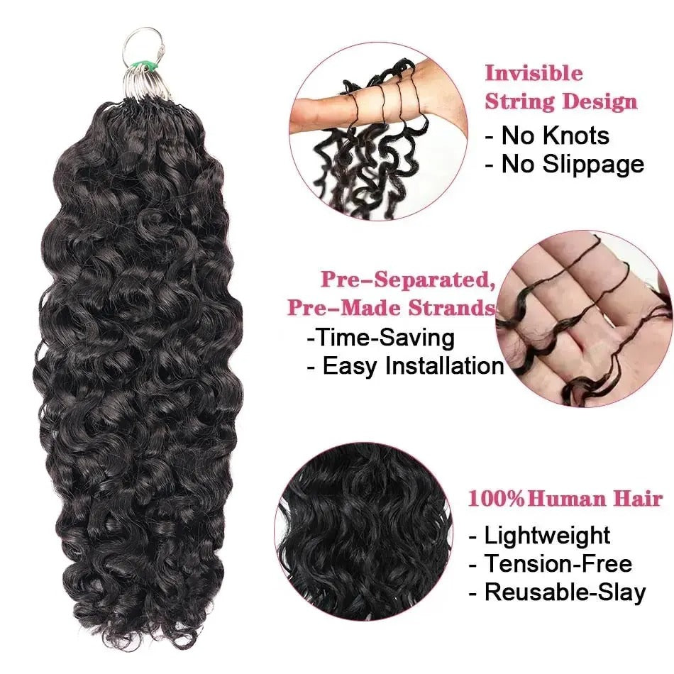【Crochet Hair】Natural Wave Knotless Crochet Braids Human Hair Pre-looped Extensions Lightweight & Reusable