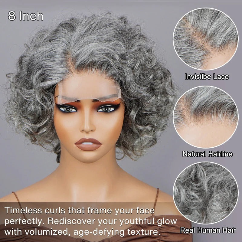 Dorothy | Instant Wear To Go Salt And Pepper Wig Glueless Human Hair Loose Curly Bob For Seniors