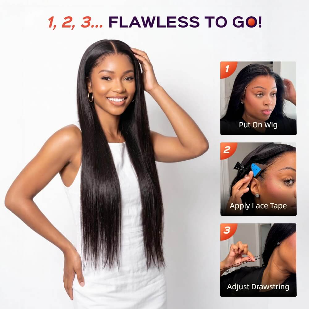 13x6 Glueless Wig Straight With Drawstring 100% Human Hair Wig