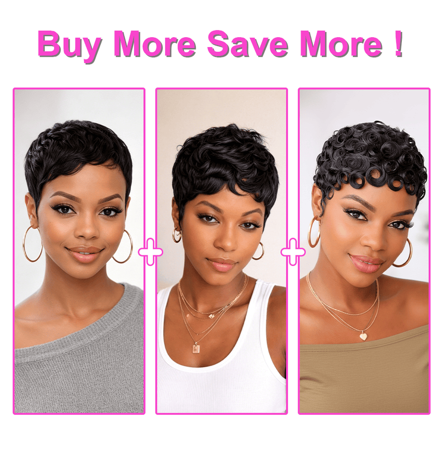 Pixie Cut Finger Wave Machine Made Wig (Cart)