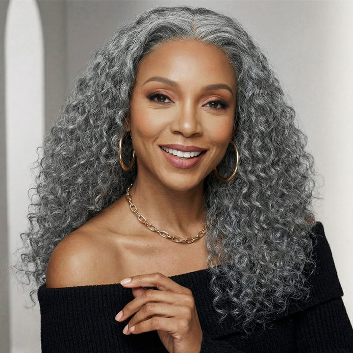 Lydia | Timeless Salt & Pepper 13x4 Lace Full Frontal Wig Water Wave Human Hair Gray Wig For Women