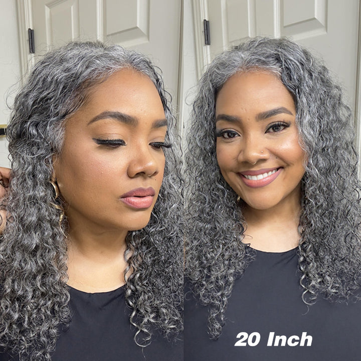 Lydia | Timeless Salt & Pepper 13x4 Lace Full Frontal Wig Water Wave Human Hair Gray Wig For Women