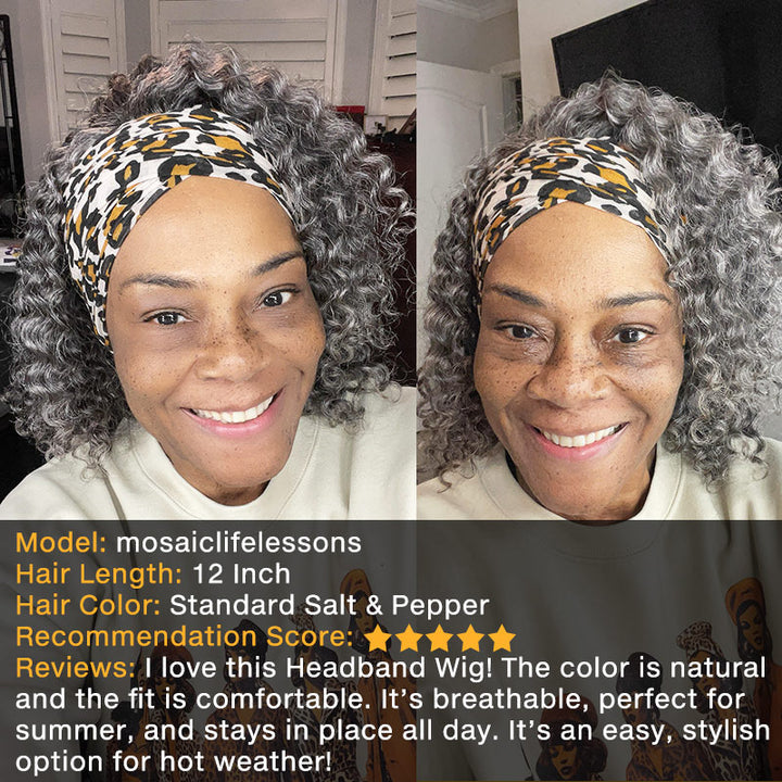 Etta | Ready To Go Salt And Pepper Water Wave Human Hair Glueless Headband Wig