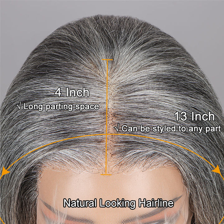 Lydia | Timeless Salt & Pepper 13x4 Lace Full Frontal Wig Water Wave Human Hair Gray Wig For Women