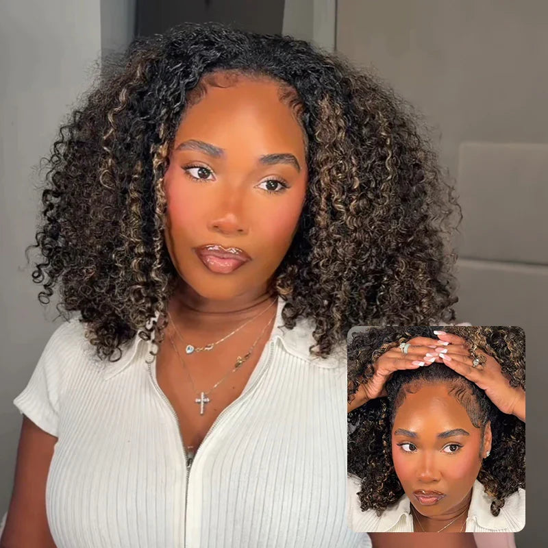 [WEAR GO HALF WIG] Highlight Brown Kinky Curly Half Wig Draw-strings Flip Over Wig